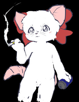accessory anthro black_background bow_ribbon can cigarette container female hair_accessory hair_bow hair_ribbon holding_can holding_cigarette holding_container holding_object ribbons simple_background solo petday alice_(biohazard) mammal murid murine rat rodent hi_res