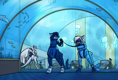anthro aquarium bdsm blue_latex blush bondage boots bound clothing collar diaper diaper_under_latex diaper_under_skinsuit diapersuit duo_focus exhibitionism female footwear gas_mask group hotel hypnosis hypnotic_visor infinity_symbol latex latex_clothing latex_skinsuit leash lock_symbol mask mind_control public restraints shoes silhouette skinsuit straitjacket symbol tight_clothing visor vivarium white_latex krd mythology cnidarian dragon fish jellyfish marine medusozoan mythological_creature mythological_scalie scalie shark hi_res