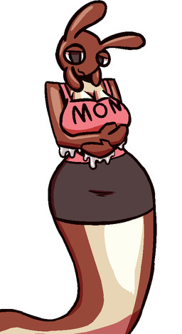 anthro brown_body brown_skin clothed clothing female multicolored_body pink_clothing pink_topwear simple_background solo topwear two_tone_body white_background dakuterooty gastropod mollusk slug aliasing digital_media_(artwork)
