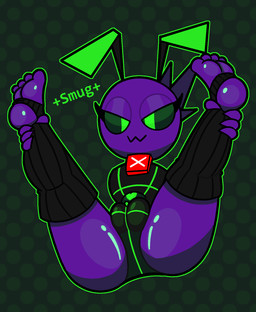 2_antennae 4_fingers 4_toes >:3 antennae_(anatomy) anthro black_clothing black_legwear camel_toe clitoris_outline clothed clothed_anthro clothed_female clothing dotted_background feet female female_anthro fingers floating_hands glistening glistening_feet glistening_thighs green_antennae green_eyes green_outline green_sclera green_text holding_both_legs holding_legs_up legwear leotard outline pattern_background presenting purple_body purple_eyelids simple_background smug_face solo text toes zaldenvire mal-re_(zaldenvire) arthropod computer_virus_(species) digital_creature insect 2025 digital_media_(artwork) hi_res