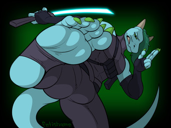 anthro feet first_person_view foot_focus katana kick light_weapon male martial_arts melee_weapon solo sword weapon fetishame celdwyn humanoid lizard reptile scalie 4:3 absurd_res hi_res