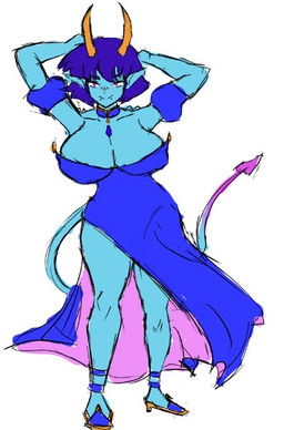 big_breasts blue_body blue_clothing blue_dress blue_hair breasts chest_gem choker clothing dipstick_tail dress female footwear gem hair hands_behind_head high_heels horn huge_breasts jewelry markings necklace nico_(nicobz23) oria_rurika_(nickzilla) piercing pink_eyes pink_tail_tip shoes smile smiling_at_viewer solo spikes spikes_(anatomy) tail tail_markings teasing teasing_viewer text thick_thighs thong underwear yellow_horn demon demon_humanoid horned_humanoid humanoid