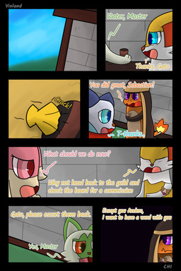anthro badge book cloth dialogue fantasy freckled_face freckles semi-anthro speech_bubble text vinland nintendo pokemon pokemon_mystery_dungeon spike_chunsoft anders_(infinitydoom) ano_(vinland) brixen_(vinland) gato_(vinland) sebastian_(infinitydoom) audino braixen charmander generation_1_pokemon generation_5_pokemon generation_6_pokemon generation_9_pokemon oshawott pokemon_(species) sprigatito 2:3 absurd_res comic english_text hi_res story