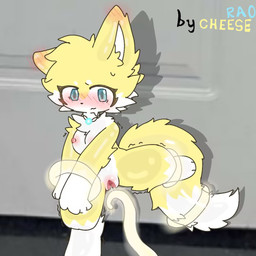 3_toes blush bodily_fluids breasts cheese dairy_products feet female feral food forced fur genital_fluids genitals penetration sex solo standing standing_sex tentacles toes vaginal_fluids vulva white_body white_fur yellow_body yellow_fur cheese_rao canid canine fox mammal
