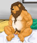 anthro balls belly black_nose feet futon genitals kemono male moobs overweight overweight_male penis pillow pubes sitting solo inotetu felid lion mammal pantherine 2006