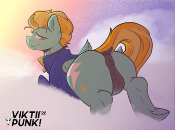 animal_genitalia anus ass_up back_wings bottomless butt clothed clothing cloud cutie_mark detailed_background dock_(anatomy) female feral folded_wings genitals hair hooves jacket jacket_only looking_at_viewer looking_back presenting presenting_hindquarters quadruped raised_leg raised_tail smile solo tail topwear topwear_only vulva wide_hips wings viktiipunk friendship_is_magic hasbro my_little_pony lightning_dust_(mlp) equid equine mammal absurd_res hi_res