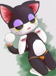 black_body black_fur briefs clothing fur male markings simple_background smile solo tail tail_markings underwear white_body white_fur yellow_eyes sanusanu animal_crossing nintendo punchy_(animal_crossing) domestic_cat felid feline felis humanoid mammal hi_res