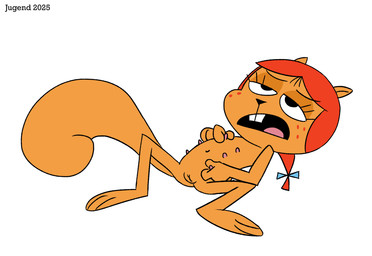 6_nipples anthro belly_nipples biped black_nose buckteeth eyebrows eyelashes female fur genitals hair half-closed_eyes humanoid_genitalia humanoid_vulva looking_pleasured lying lying_on_ground multi_nipple narrowed_eyes navel nipple_fetish nipple_play nipples on_back on_ground open_mouth orange_body orange_fur pigtails red_hair short_hair simple_background solo teeth tongue vulva white_background young young_anthro young_female jugend cinnamon_almond mammal rodent sciurid tree_squirrel 2025 hi_res