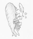 anthro bottomwear carrot clothed clothing female food furgonomics heart_symbol mascot plant skirt solo tail tail_through_skirt vegetable swiftcutter grimmway_farms bunny-luv lagomorph leporid mammal rabbit graphite_(artwork) greyscale monochrome traditional_media_(artwork)