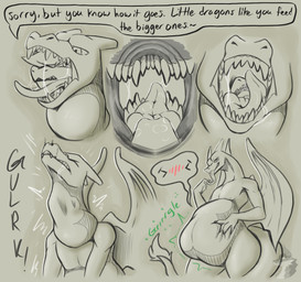 abdominal_bulge belly_blush blush bodily_fluids body_blush body_in_mouth body_inside_body duo fangs hand_on_belly membrane_(anatomy) membranous_wings mouth_shot neck_bulge open_mouth oral_vore reverse_mouth_shot rumbling_stomach saliva saliva_on_tongue saliva_string size_difference smoke smoke_from_nose swallowing swallowing_sound_effect teeth tongue tongue_out vore wings arkailart mythology nintendo pokemon charizard dragon generation_1_pokemon mythological_creature mythological_scalie pokemon_(species) scalie absurd_res hi_res