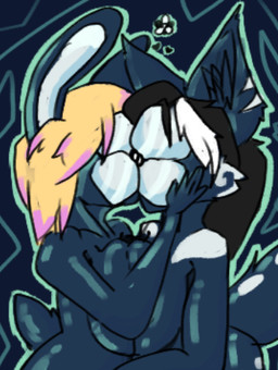 anthro assimilation black_body blonde_hair breasts brown_hair drone dronification duo face_to_face female female/female hair identity_death kissing latex love transformation vore anonymous_artist milky_rivas lagomorph leporid mammal pawns_(fattmana) rabbit low_res