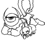 1_eye baby_bottle bottomwear claws clothing cuddling diaper duo female feral horn lying on_front simple_background size_difference underwear white_background i11ogica1 reaper_the_moth angel arthropod humanoid insect lepidopteran moth black_and_white monochrome sketch