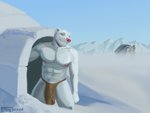 anthro biped bottomwear clothing igloo loincloth male mountain painting snow solo otterboxed bear humanoid mammal polar_bear ursine 2020 4:3 hi_res