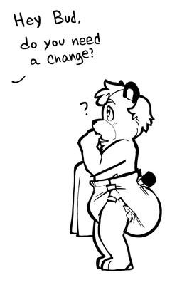 anthro clothed clothing diaper diaper_only feces male side_view soiled_diaper solo topless unclean_diaper used_diaper wearing_diaper rainydays bear mammal hi_res monochrome