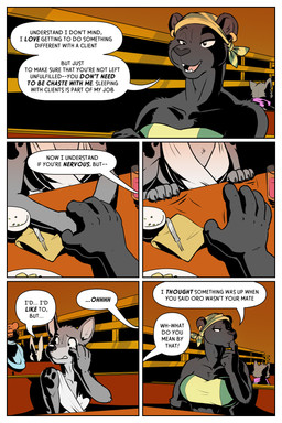 ambiguous_gender anthro beverage breasts cutlery dialogue ear_piercing ear_ring female fork furniture group hand_size_difference kitchen_utensils piercing plate ring_piercing table text tools rick_griffin ideka sakitori canid canine canis felid lagomorph leporid mammal pantherine rabbit tiger wolf 2024 2:3 comic english_text hi_res