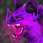 2d_artwork abstract_background bat_ears bat_nose big_ears big_nose blaire_(unmakeyourself) blind disability female feral fur open_mouth purple_body purple_fur simple_background solo spots teeth tongue unmakeyourself_(artist) bat hybrid hyena mammal spotted_hyena 1:1 digital_media_(artwork) hi_res