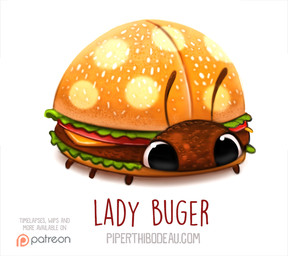 ambiguous_gender antennae_(anatomy) black_eyes burger cheese dairy_products feral food fruit humor lettuce meat plant pun simple_background solo tomato vegetable visual_pun white_background piper_thibodeau arthropod beetle cucujoid food_creature insect ladybug living_burger digital_media_(artwork) digital_painting_(artwork) painting_(artwork)