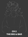 anthro clothing english_text hair hair_over_eyes hat headgear headwear hi_res male mammal monochrome nimzy smile solo t_(nimzy) text topwear