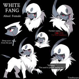 black_background bodily_fluids chest_tuft claws cross cross_necklace digitigrade eye_scar eyes_closed facial_scar female feral finger_claws fur grey_body half-closed_eyes jewelry narrowed_eyes necklace open_mouth quadruped red_eyes scar simple_background solo sweat text tuft white_body white_fur tenebscuro nintendo pokemon white_fang_(tenebscuro) absol generation_3_pokemon pokemon_(species) 1:1 character_name english_text expression_sheet hi_res