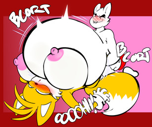 ankle_grab anthro areola balls belly belly_expansion big_areola big_balls big_belly big_breasts big_penis bite biting_lip biting_own_lip blush bodily_fluids bouncing_breasts breasts constricted_pupils crossgender cum cum_inflation cum_inside duo expansion eyes_closed female genital_fluids genitals huge_balls huge_belly huge_breasts huge_penis hyper hyper_balls hyper_belly hyper_breasts hyper_genitalia hyper_penis inflation leg_grab looking_pleasured male male/female moan motion_lines mtf_crossgender narrowed_eyes penis pupils self_bite small_pupils smile sound_effects teeth denizen1414 sega sonic_the_hedgehog_(series) miles_prower canid canine fox mammal red_fox true_fox unknown_species 2025 6:5 hi_res