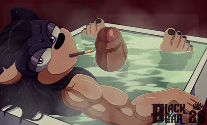 anthro bath bathing black_hair blue_eyes erection foreskin genitals hair long_hair looking_at_viewer looking_back male penis solo water wet blackbear sega sonic_the_hedgehog_(series) fan_character 2026