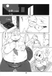 age_difference canid canine canis chi_ro clothing comic dialogue domestic_dog duo fur greyscale hi_res japanese_text larger_male male male/male mammal monochrome moobs overweight size_difference smaller_male text translated undressing unknown_artist young