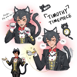 5_fingers alarm_clock black_body black_claws black_fur bow_tie claws clock clothing cute_fangs dialogue fangs finger_claws fingers fur gloves grey_clothing grey_shirt grey_topwear handwear jacket looking_at_viewer male multiple_poses onomatopoeia pawpad_gloves pose pupils red_bow_tie red_clothing red_jacket red_topwear shirt smile solo sound_effects speech_bubble tail tail_motion tailwag talking_to_viewer tan_body tan_skin teeth text topwear whiskers white_body white_clothing white_fur white_gloves white_handwear white_inner_ear yellow_clothing yellow_eyes yellow_shirt yellow_topwear tinie_yun date_everything timothy_timepiece animal_humanoid cat_humanoid felid felid_humanoid feline feline_humanoid humanoid mammal mammal_humanoid 1:1 2025 english_text hi_res