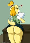 anthro big_butt bottomwear butt clothing desk female fur furgonomics furniture monotone_bottomwear monotone_clothing monotone_skirt pencil_skirt skirt solo table tail tail_through_skirt spocky87 animal_crossing nintendo isabelle_(animal_crossing) canid canine canis domestic_dog mammal shih_tzu toy_dog hi_res