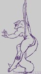 5_fingers anthro breasts butt dancing female fingers long_tail nude paws pole pole_dancing solo tail gore_empress xenon_(xenonwolfy) canid canine canis mammal wolf hi_res sketch gynomorph_(lore)