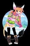 anthro clothing cold earmuffs female footwear legwear scarf simple_background snow socks solo stockings tail tail_tuft text toeless_footwear toeless_socks transparent_background tuft winter luna777 taratsu_(character) moondog alpha_channel english_text