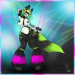 alternative_fashion anthro black_fluffies black_lips black_nipples breasts camel_toe clothing cybergoth dancing female fluffies goth legwear lips nipples pink_fluffies rave solo sparklefur stockings striped_fluffies jackalope_(artist) canid canine canis mammal wolf 1:1