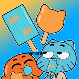 blue_body duo eyes_closed food male orange_body popsicle simple_background nemuri cartoon_network the_amazing_world_of_gumball darwin_watterson gumball_watterson animal_humanoid aquatic cat_humanoid felid felid_humanoid feline feline_humanoid fish humanoid mammal mammal_humanoid 1:1