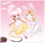 4_toes anthro barefoot claws clothing duo feet female heart_symbol holidays panties pawpads pink_background pink_clothing pink_pawpads simple_background soles tail text toes underwear luna777 new_year taratsu_(character) yukiko_(luna777) lagomorph leporid mammal moondog rabbit 2010 english_text