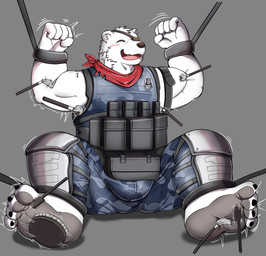 4_toes anthro armor barefoot bdsm belt blush bondage bound bulge captured clothed clothing countershade_feet countershading cuff_(restraint) eye_patch eyewear feet foot_fetish foot_focus fully_clothed laugh male muscular muscular_sub plantigrade restrained restraints shackles sitting soles solo submissive submissive_male tickle_torture tickling toes aciag epic_games fortnite polar_patroller bear mammal polar_bear ursine absurd_res hi_res