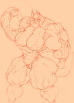 abs anthro biceps big_muscles breasts camel_toe canid canine clothed clothing colored_line_art female ffuffle fluffy fluffy_tail fox fur hair huge_muscles hyper hyper_muscles long_hair mammal monochrome muscular muscular_anthro muscular_female orange_line_art orange_monochrome panties sketch solo tail thick_thighs underwear