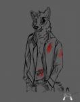 animator617 blood bodily_fluids canid canine canis greyscale hi_res knife mammal monochrome scratches solo stab tears wounded