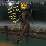 breasts clothing dialogue female food for_a_head fruit holidays jack-o'-lantern monster_girl_(genre) night not_furry outside plant pumpkin pumpkin_head pumpkin_patch sickle skinny smile solo text medicinal_succ pathfinder humanoid object_head 1:1 2019 digital_media_(artwork) english_text hi_res