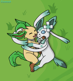 anthro cuddling duo grass happy lying male male/male plant simple_background smile white_body cometmystic21 nintendo pokemon eeveelution generation_4_pokemon generation_6_pokemon leafeon pokemon_(species) sylveon hi_res