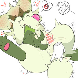 anal anal_fingering anal_penetration animal_genitalia animal_penis anthro anthro_focus balls biped blush blushing_profusely bodily_fluids censored_genitalia censored_penis covering covering_face cum cum_on_belly cum_on_body cum_on_self digitigrade disembodied_hand duo ear_blush feet feline_genitalia feline_penis fingering fur genital_fluids genitals green_balls green_body green_fur heart_symbol hearts_around_head lying male male_focus on_back penetration penis shaking simple_background slim slim_anthro slim_male soles solo_focus thick_thighs three-quarter_view tremble_spikes trembling white_background wide_hips sakaniyame nintendo pokemon felid feline floragato generation_9_pokemon mammal pokemon_(species) 1:1 2025 censored digital_drawing_(artwork) digital_media_(artwork) hi_res pictographics