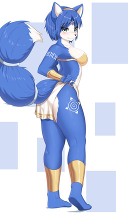 accessory anthro bandeau barefoot blue_body blue_fur blue_hair bottomwear breasts circlet clothing dipstick_tail eyebrows eyelashes feet female fur furgonomics green_eyes hair hair_accessory hairband loincloth markings plantigrade side_boob smile soles solo tail tail_accessory tail_markings toes topwear white_body white_fur cinth2222 nintendo star_fox krystal_(star_fox) canid canine fox mammal 2025 absurd_res hi_res