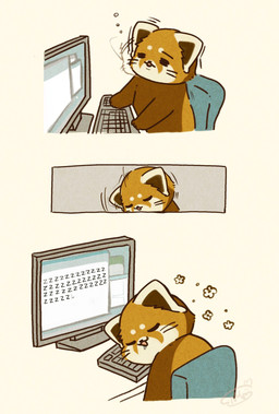 bodily_fluids brown_body chibi computer drooling electronics eyes_closed feral kemono open_mouth saliva sitting solo tired shi_nominmin ailurid mammal red_panda 2025 hi_res