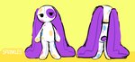 anthro big_ears blue_spots dot_eyes eye_spots floppy_ears front_view half-closed_eyes markings mouthless narrowed_eyes plushie purple_ears purple_spots purple_tail rear_view seam_(sewing) small_tail solo spots spotted_body standing tail white_body yellow_spots kint sprinkles_(kint) animate_inanimate lagomorph leporid living_plushie mammal rabbit colored model_sheet nonbinary_(lore)