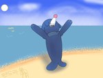 ambiguous_gender beach cloud feral performance sand sea solo sun water conditional_dnp pendeura nintendo pokemon generation_7_pokemon mammal marine pinniped pokemon_(species) popplio sea_lion seal absurd_res hi_res