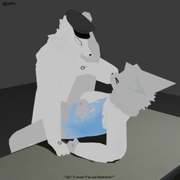 against_furniture against_surface against_table anthro black_nose bottomless clenched_teeth clothed clothing duo ears_back eyes_closed fur furniture grey_body grey_fur hat hat_only headgear headgear_only headwear headwear_only looking_back male male/male mostly_nude pivoted_ears shirt shirt_only simple_background table teeth topwear topwear_only white_body white_fur waninggibbous mau_makan_apa general_aditya gix_busok borzoi canid canine canis domestic_cat domestic_dog felid feline felis hunting_dog mammal sighthound 1:1 3d_(artwork) absurd_res blender_(artwork) blender_eevee_(artwork) digital_media_(artwork) hi_res