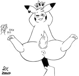 anus big_penis blush blush_lines bodily_fluids crown ear_piercing ear_ring eyelashes feet feral genital_fluids genitals hair happy headgear hindpaw jewelry leaking_precum lying male navel on_back one_eye_closed pawpads paws penis piercing precum precum_on_penis puffy_anus question_mark ring_piercing simple_background smile smug solo tapering_penis vein veiny_penis white_background lilya_nida nintendo pokemon nida_(suger_phox) reymond_nighthawk_(rayymond) generation_1_pokemon nidorina pikachu pokemon_(species) 2022 dated monochrome signature