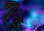 ambiguous_gender black_body cloud detailed_background fantasy feral glowing membrane_(anatomy) membranous_wings moon planet quadruped rock sitting solo space star tail wings selianth mythology dragon mythological_creature mythological_scalie scalie hi_res