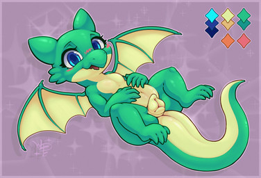 animal_genitalia animal_vulva anthro belly big_eyes big_head blue_eyes blush border canine_genitalia canine_vulva claws color_swatch female female_anthro flat_chested front_view genitals high-angle_view holding_belly horn legs_up looking_at_viewer looking_up lying membrane_(anatomy) membranous_wings navel on_back open_mouth open_smile pink_background pink_border presenting presenting_vulva simple_background smile solo sparkles sparkling_background spread_legs spread_wings spreading tail thick_tail thick_thighs vulva wing_claws wings young young_anthro young_female wolps mythology dragon mythological_creature mythological_scalie scalie 2024 absurd_res full-length_portrait hi_res portrait