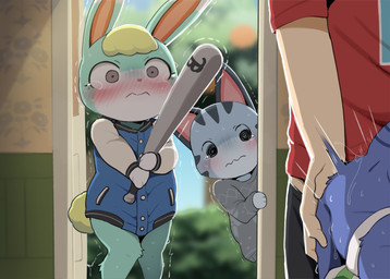 ambiguous_gender anthro baseball_bat bat_(object) biped blurred_background blush bodily_fluids faceless_character fingers forced group hair holding_object offscreen_character offscreen_sex rape scared sex shaking sweat tail tears trembling young dagasi animal_crossing nintendo lolly_(animal_crossing) mabel_able sasha_(animal_crossing) villager_(animal_crossing) domestic_cat felid feline felis human lagomorph leporid mammal rabbit 2025 digital_media_(artwork) hi_res