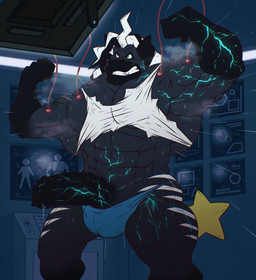 animal_genitalia animal_penis anthro big_penis electricity equine_genitalia equine_penis flexing genitals growth horn lightning male muscle_growth penis mythology nittoh equid equine mammal mythological_creature mythological_equine unicorn zebra hi_res