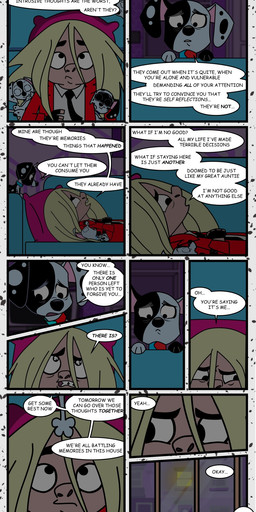 black_spots blonde_hair dialogue duo female feral fur hair long_hair male sleeping_on_sofa speech_bubble spots text white_body white_fur young redundantmodule 101_dalmatian_street 101_dalmatians disney dee_dee_(101_dalmatians) deepak_(101_dalmatians) dizzy_(101_dalmatians) hunter_de_vil canid canine canis dalmatian domestic_dog human mammal comic english_text hi_res